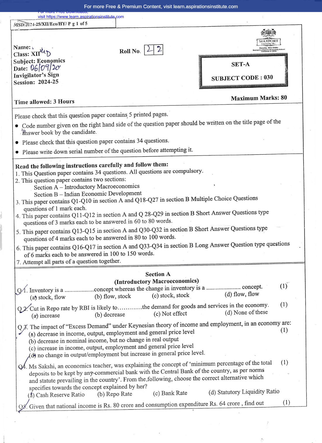 Preview page 1 of 12_Eco_HY Paper_Maxfort School_2025-26