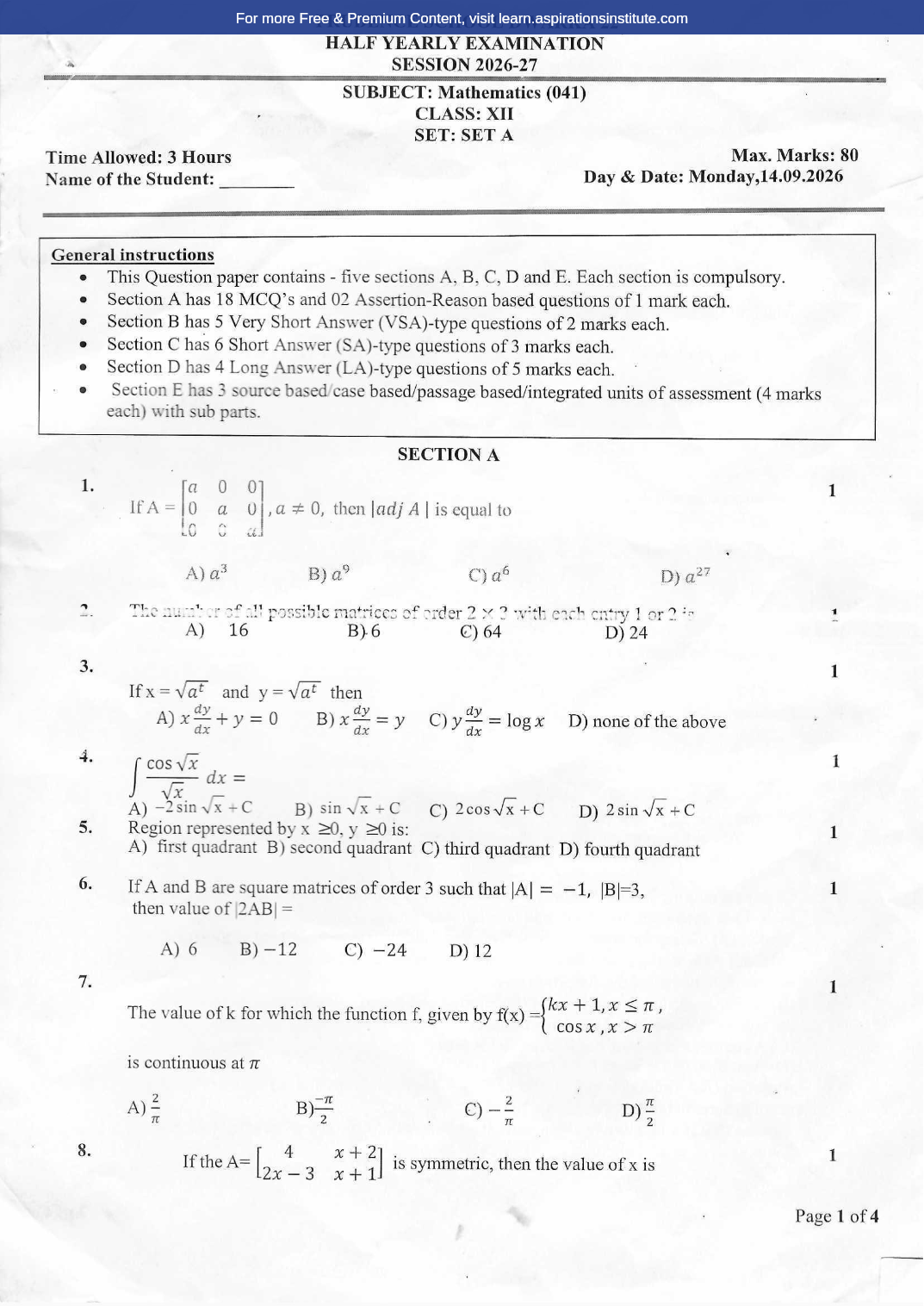 Preview page 1 of 12_Maths_HY Paper_Prudence School_2026-27