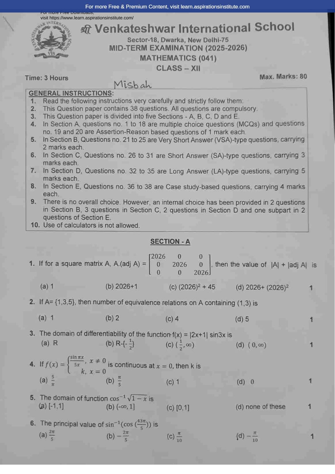 Preview page 1 of 12_Maths_HY Paper_Venkateshwar School_2025-26