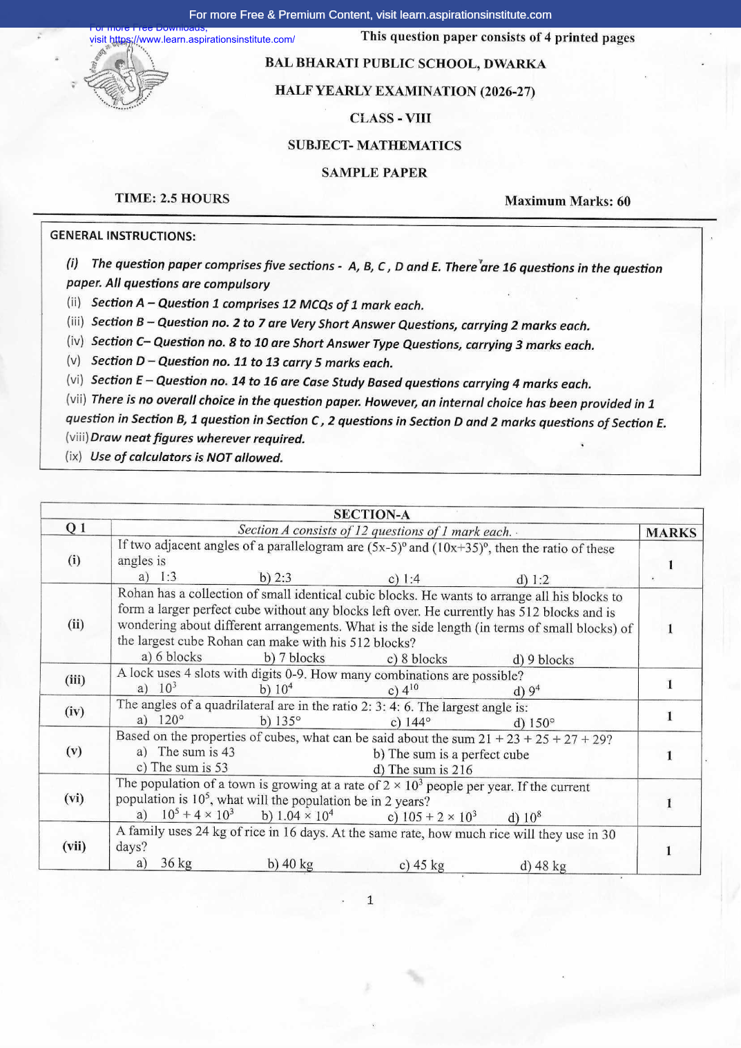 Preview page 1 of 8_Maths_HY Paper 1_Bal Bharati Public School_2026-27