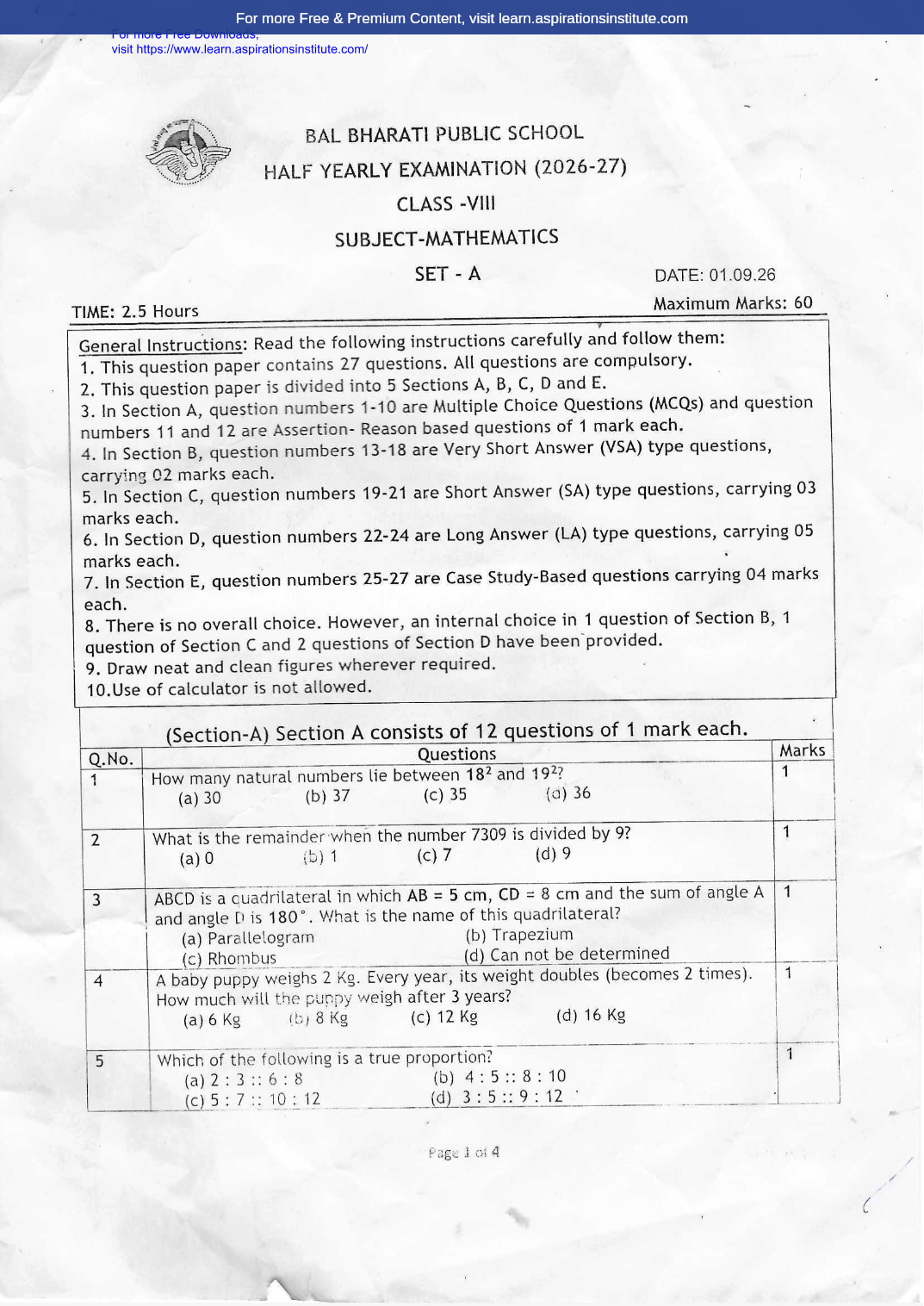 Preview page 1 of 8_Maths_HY Paper 2_Bal Bharati Public School_2026-27