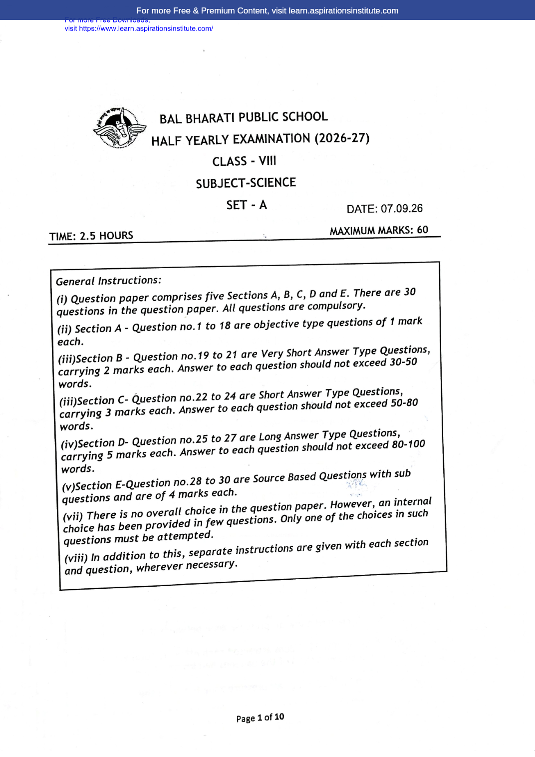 Preview page 1 of 8_Sci_HY Paper_Bal Bharati Public School_2026-27