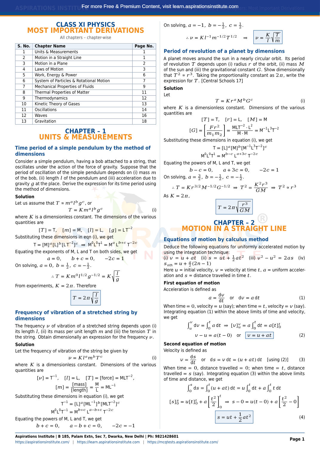 Preview page 1 of Class 11 Physics - All chapter Derivations