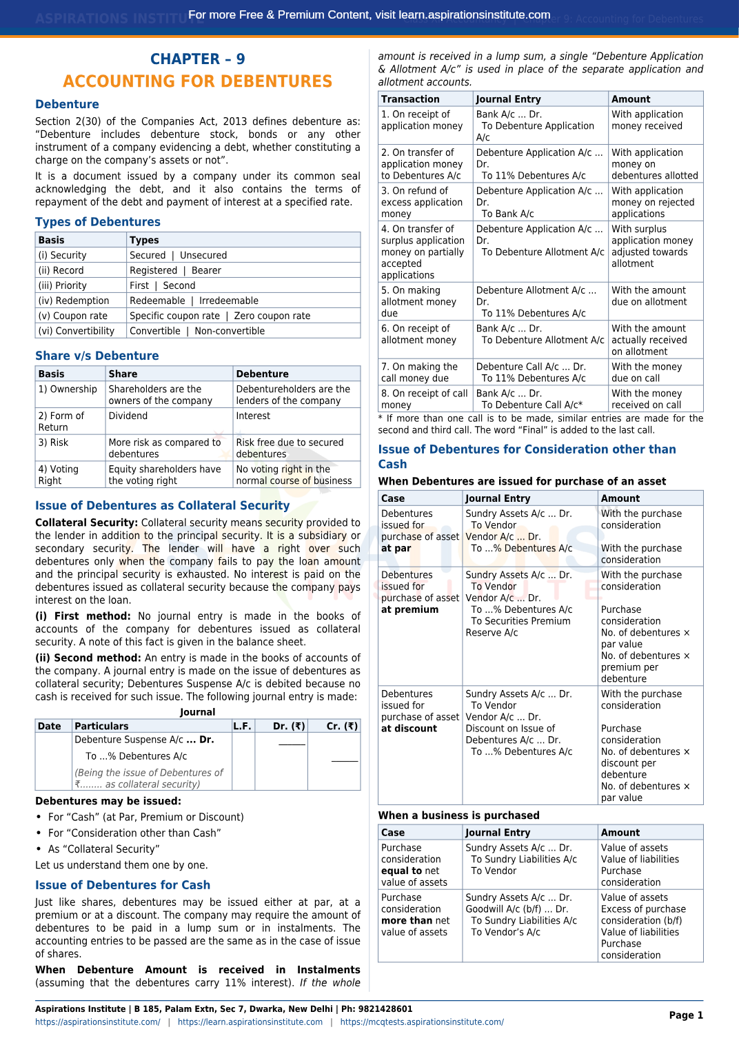 Preview page 1 of Class 12 Accountancy - Accounting for Debentures