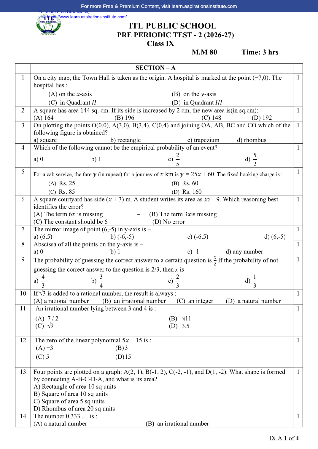 Preview page 1 of 9_Maths_HY Paper_ITL School_2026-27