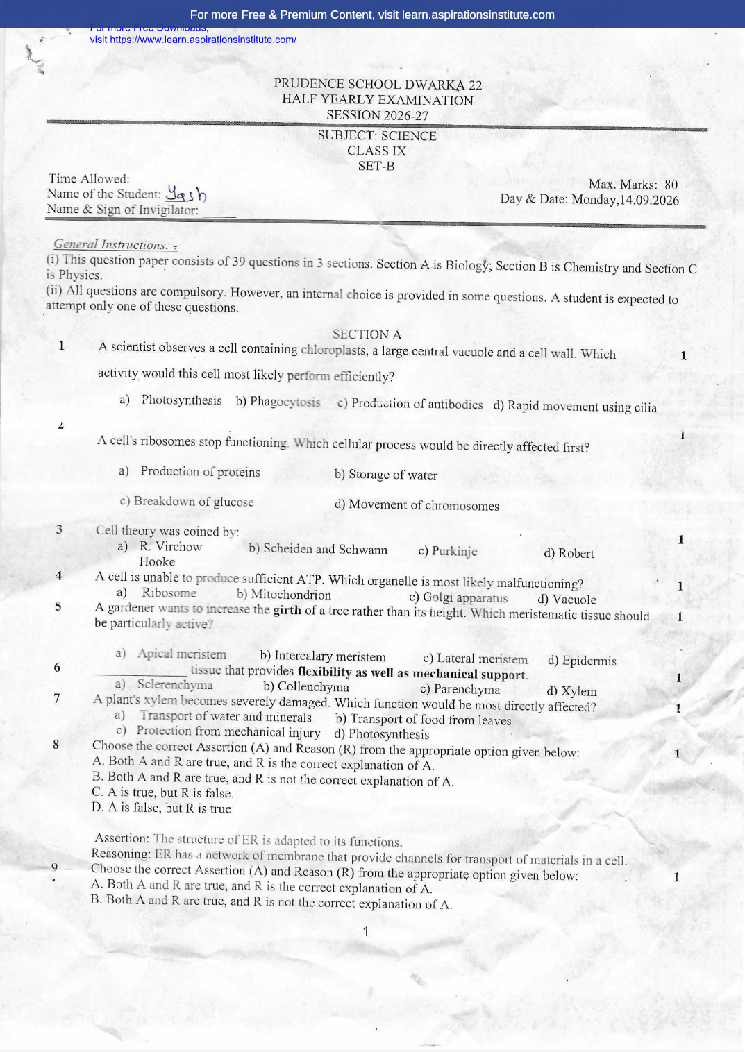 Preview page 1 of 9_Sci_HY Paper_Prudence School_2026-27