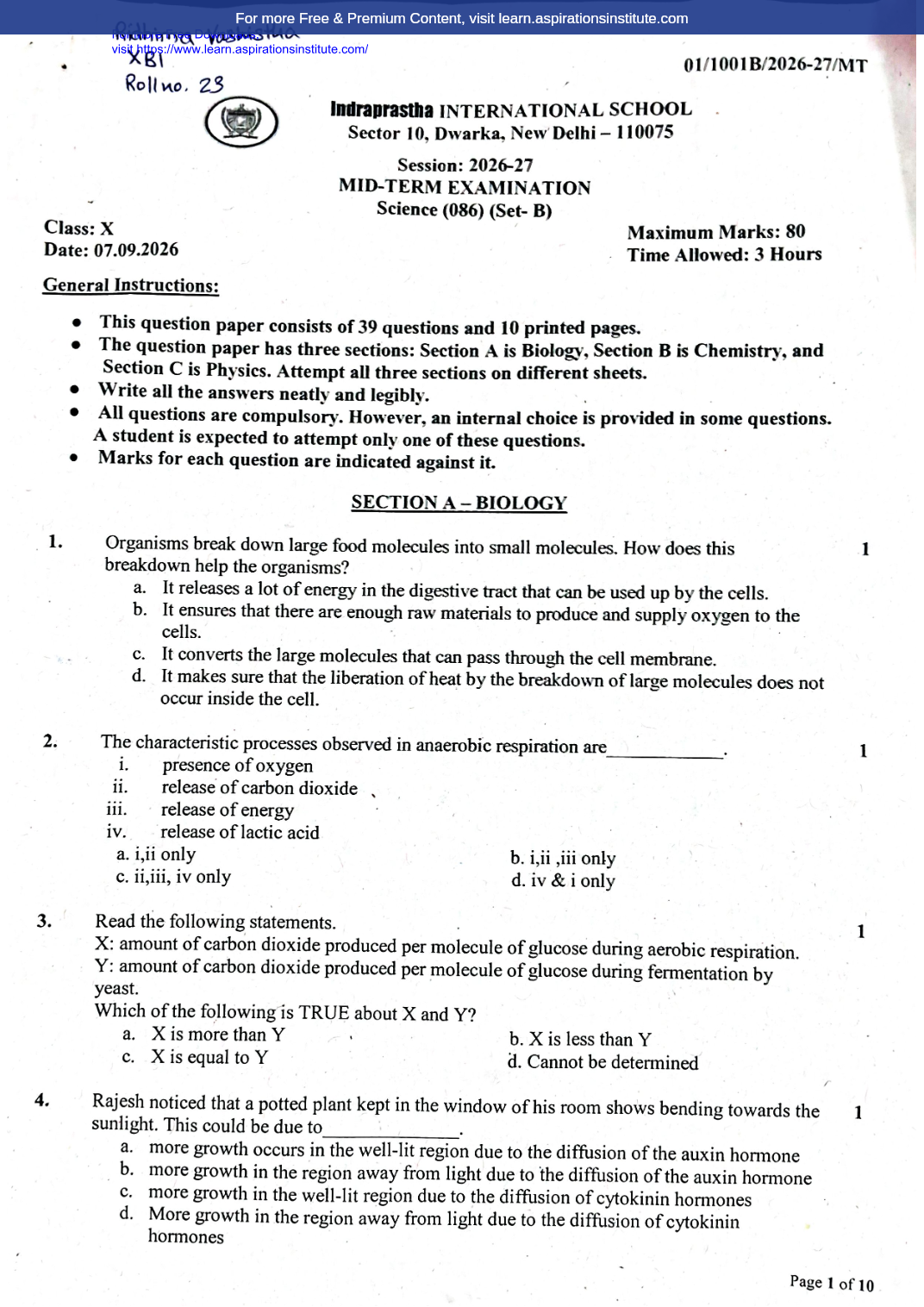 Preview page 1 of 10_Sci_HY Paper_Indraprastha Intl School_2026-27