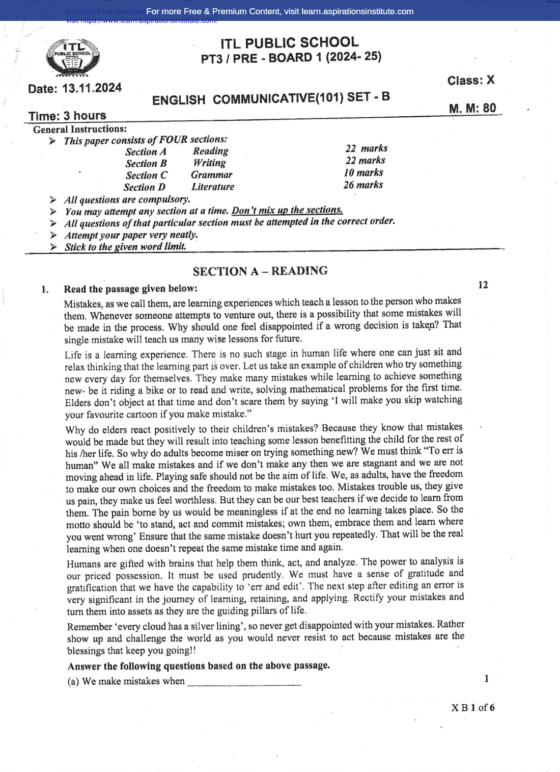 Preview page 1 of 10_Eng_Pre Board 1_ITL School_2024-25