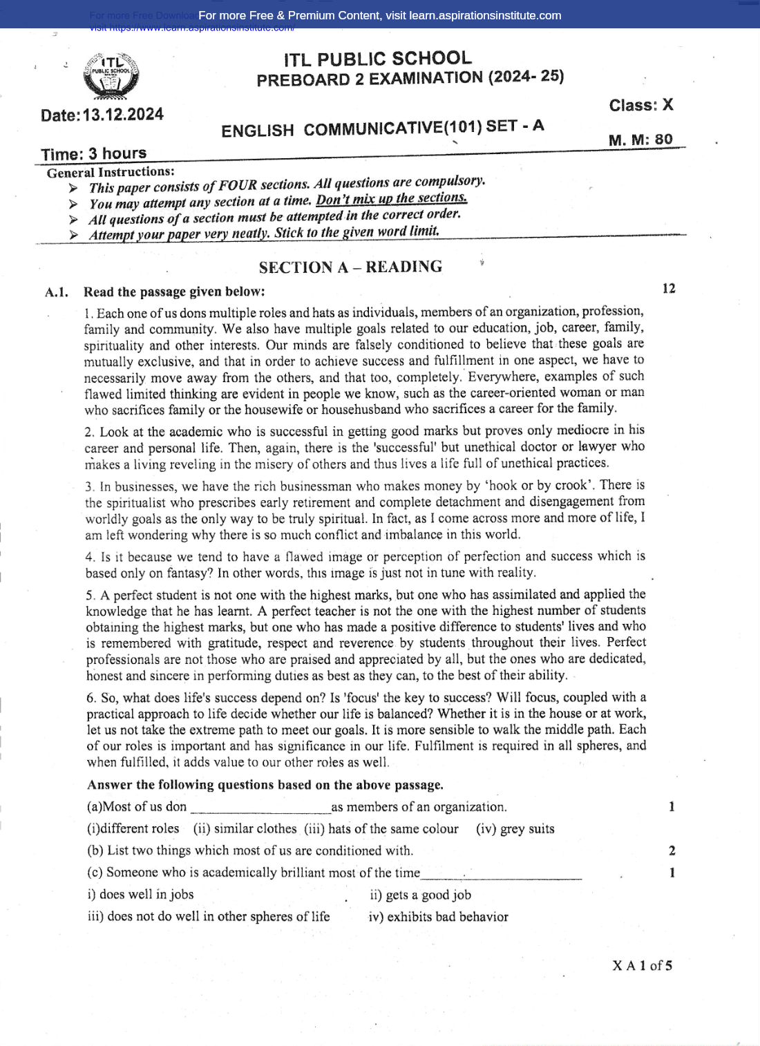 Preview page 1 of 10_Eng_Pre Board 2_ITL School_2024-25
