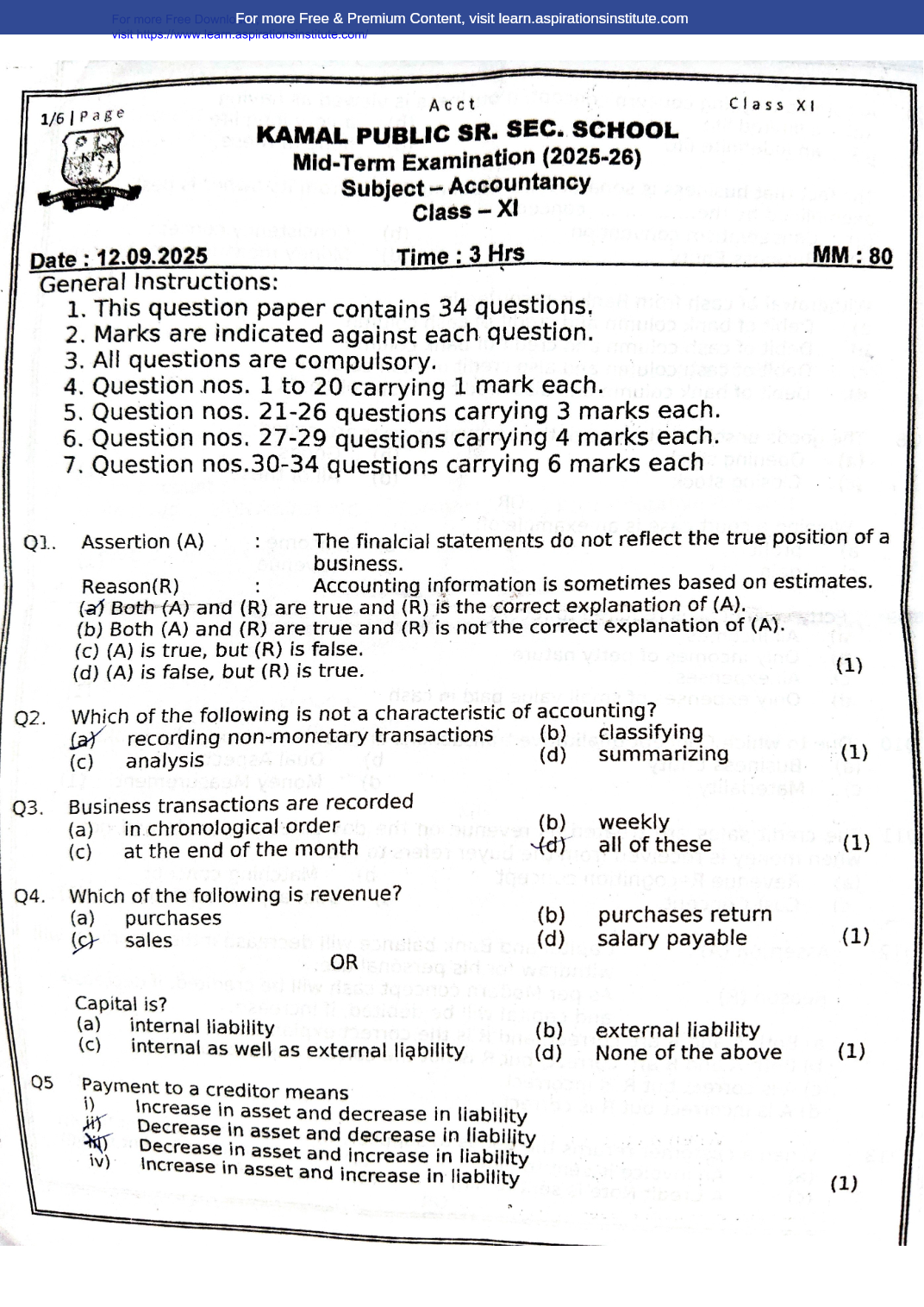 Preview page 1 of 11_Acc_HY Paper_Kamal Public School_2025-26