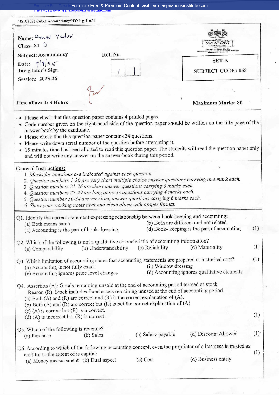 Preview page 1 of 11_Acc_HY Paper_Maxfort School_2025-26
