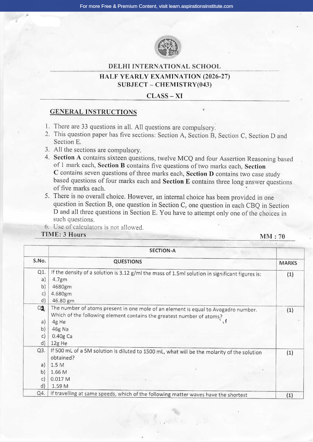 Preview page 1 of 11_Chem_HY Paper_Delhi Intl School_2026-27