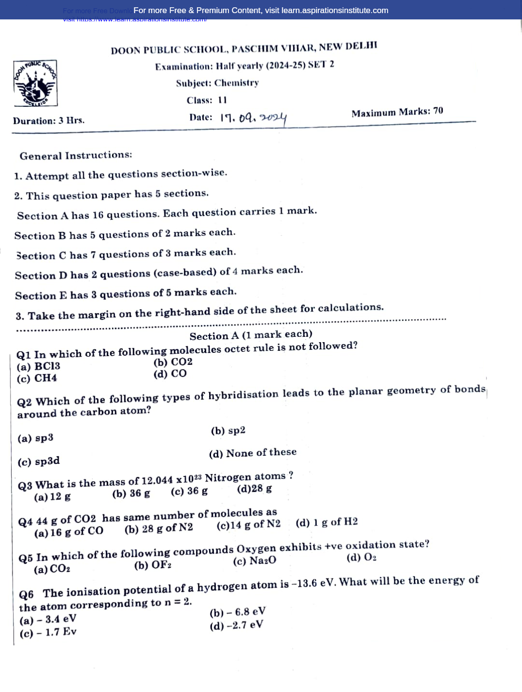 Preview page 1 of 11_Chem_HY Paper_Doon Public School_2024-25