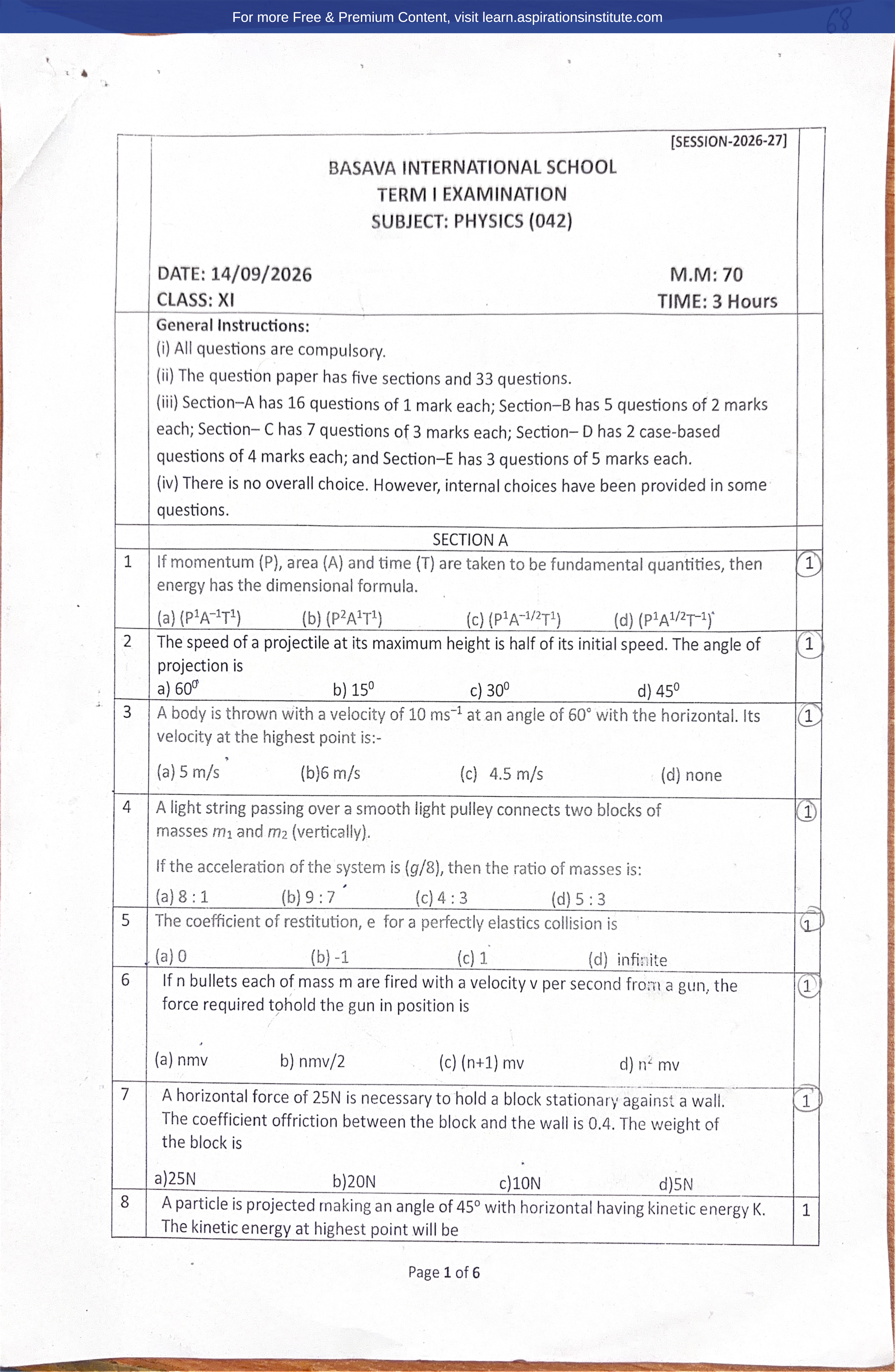 Preview page 1 of 11_Phy_HY Paper_Basava School_2026-27