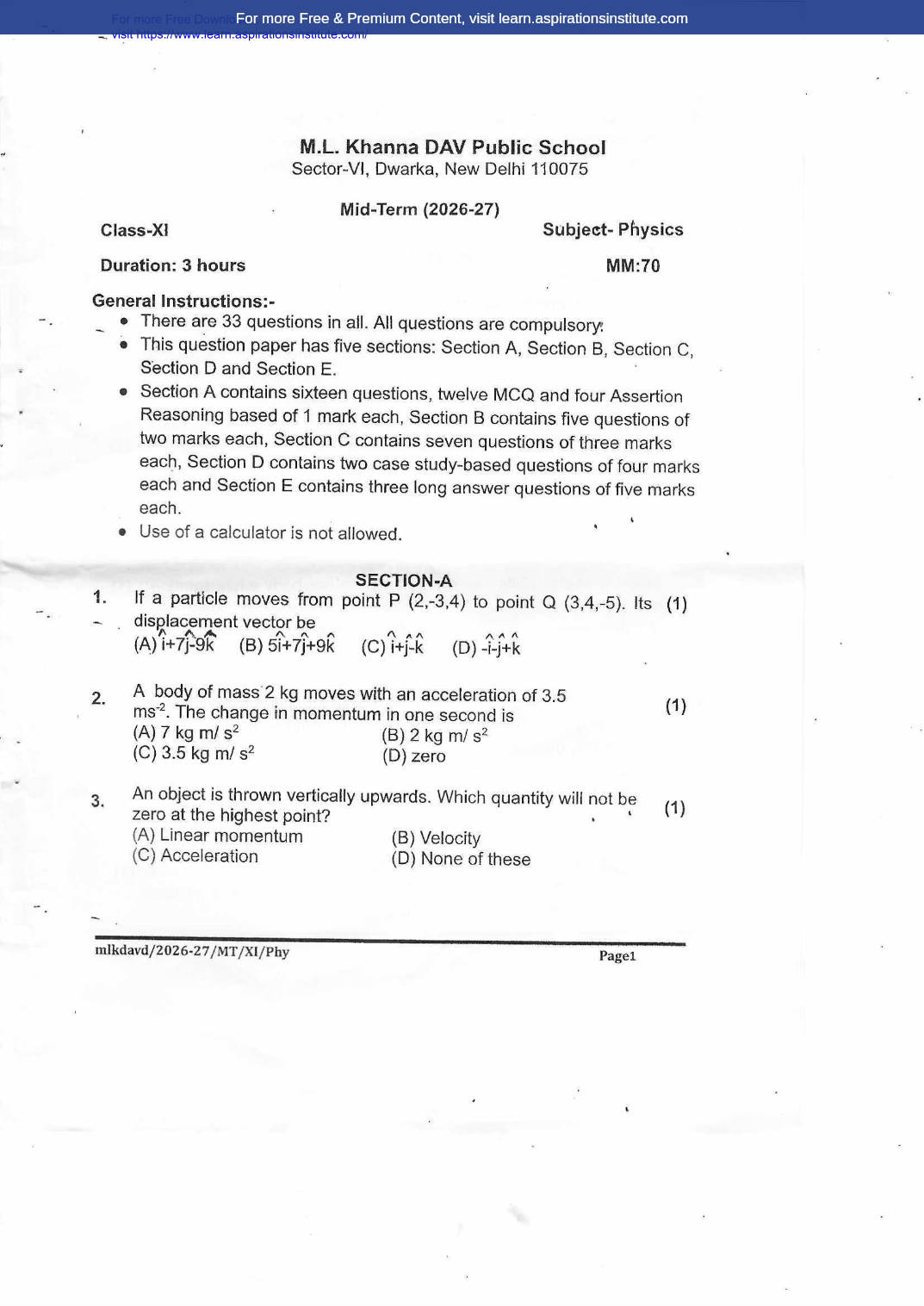 Preview page 1 of 11_Phy_HY Paper_DAV School_2026-27