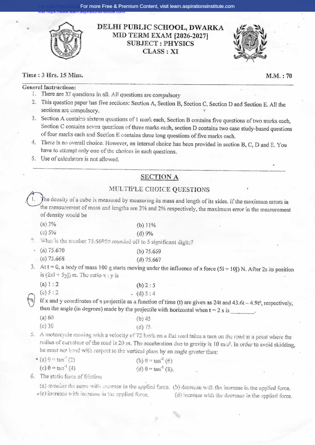 Preview page 1 of 11_Phy_HY Paper_DPS School_2026-27