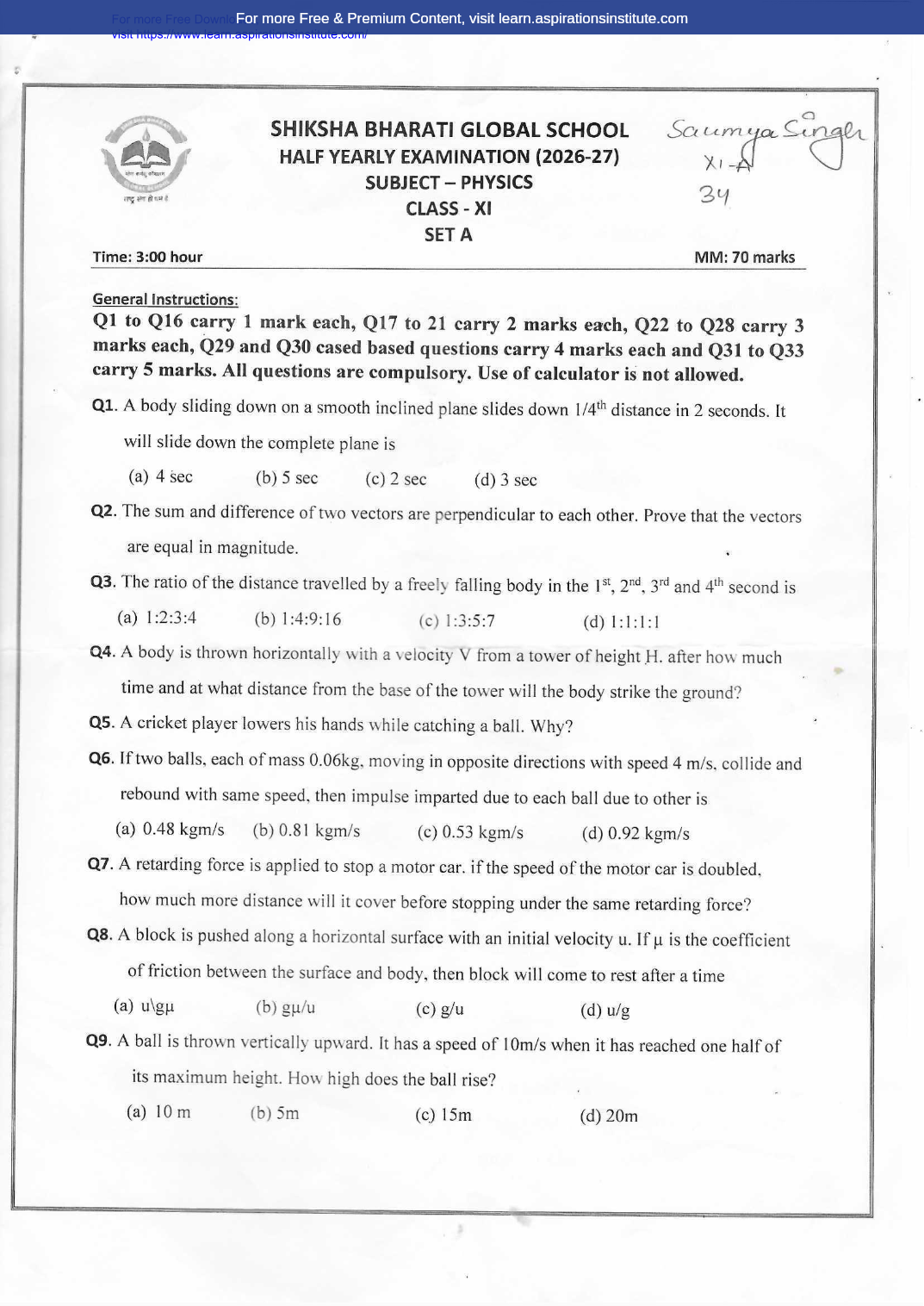 Preview page 1 of 11_Phy_HY Paper_Shiksha Bharati School_2026-27