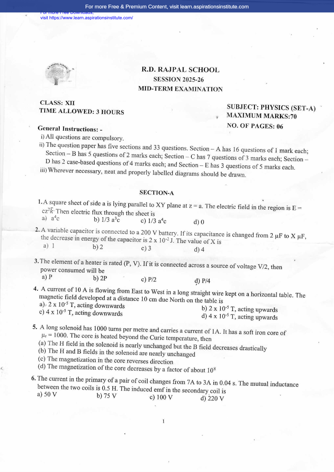 Preview page 1 of 12_Phy_HY Paper_RD Rajpal School_2025-26